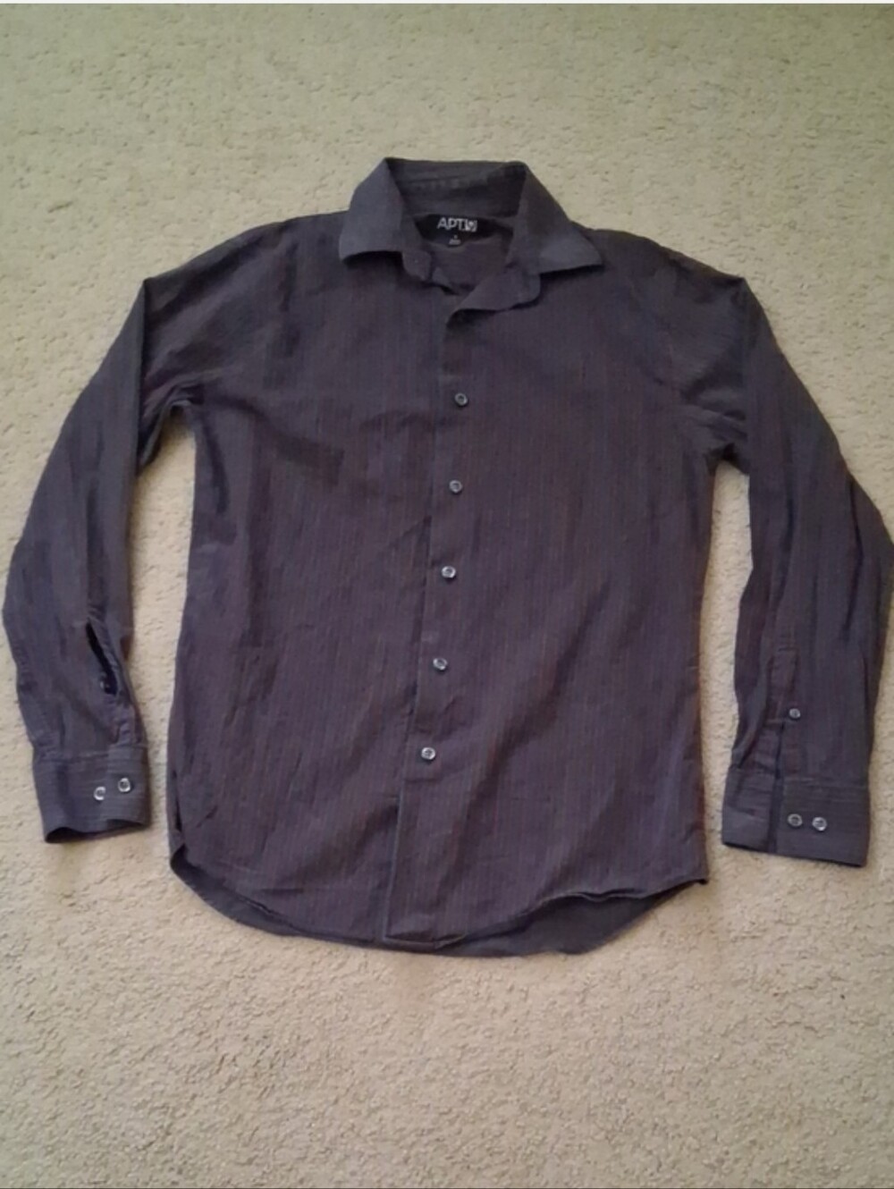 Classic Button Down Black Gray Red Vertical Stripe Long-Sleeve Dress Shirt Small
